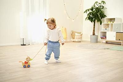 Jonotoys Eichhorn kwak houten trek eend aan koord met beweegbaar hoofd.