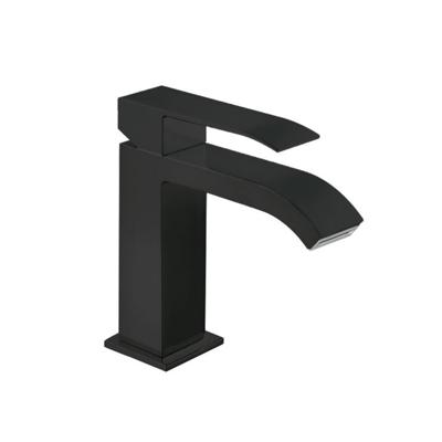 Wastafelmengkraan Tres Cuadro 1-Hendel Uitloop Gebogen 10 cm met Waterval Vierkant Mat Zwart Tres