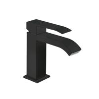 Wastafelmengkraan Tres Cuadro 1-Hendel Uitloop Gebogen 10 cm met Waterval Vierkant Mat Zwart Tres - thumbnail