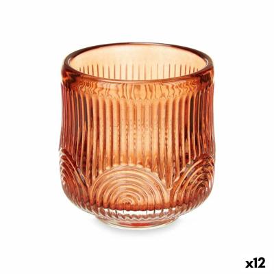 Kaarshouder Strepen Oranje Kristal 7,5 x 7,8 x 7,5 cm (12 Stuks)