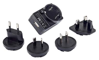 Manhattan- Products USB-reisstekker - USB-oplader met verwisselbare stekkers, reisadapter, wand-reisadapter, stopcontact EU/UK USA AU, oplader
