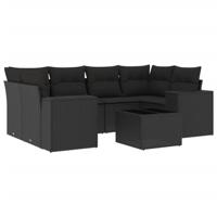 7-delige Loungeset met kussens poly rattan zwart - thumbnail