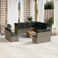 12-delige Loungeset met kussens poly rattan grijs - thumbnail
