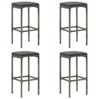 Barkrukken met kussens 4 st poly rattan grijs - thumbnail