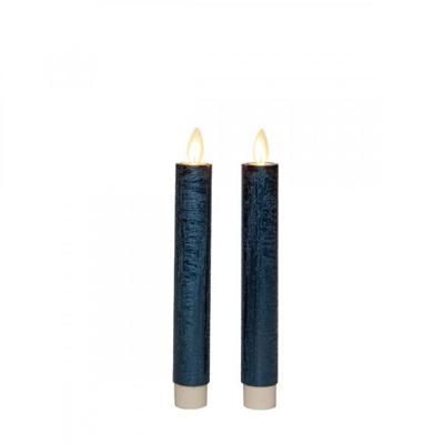 Dinerkaars rustiek wax bewegende vlam 18 cm metallic blauw 2 stuks - Annas collection