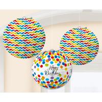 Amscan Lampionnen happy birthday 24 cm set van 3 | 12 stuks - thumbnail