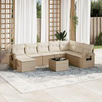 9-delige Loungeset met kussens poly rattan beige - thumbnail
