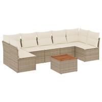 8-delige Loungeset met kussens poly rattan beige - thumbnail
