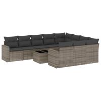 11-delige Loungeset met kussens poly rattan grijs - thumbnail