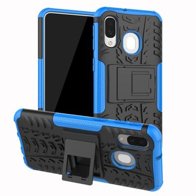 Schokbestendige PC + TPU Tire patroon Case voor Galaxy A40 met houder (blauw)
