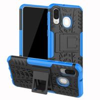 Schokbestendige PC + TPU Tire patroon Case voor Galaxy A40 met houder (blauw) - thumbnail