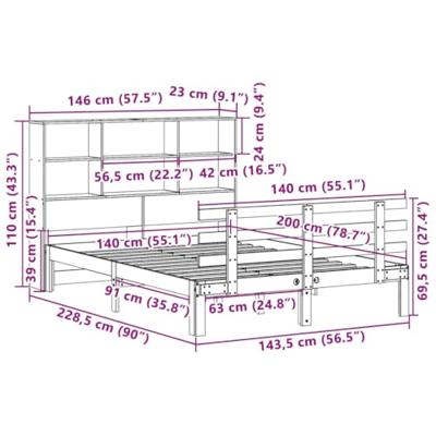 Bed met boekenkast zonder matras massief grenenhout 140x200 cm