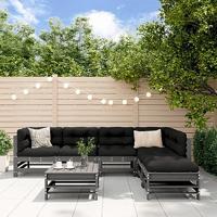 7-delige Loungeset met kussens massief hout grijs - thumbnail