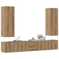 5-delig Tv-meubelset wandmontage bewerkt hout artisanaal eiken - thumbnail
