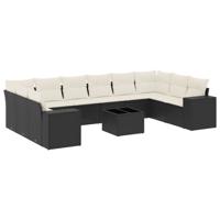 10-delige Loungeset met kussens poly rattan zwart - thumbnail