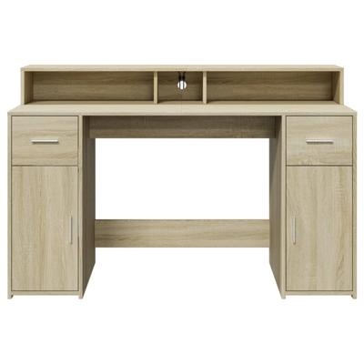 Bureau met LED-verlichting 160x55x91 cm hout sonoma eikenkleur - thumbnail