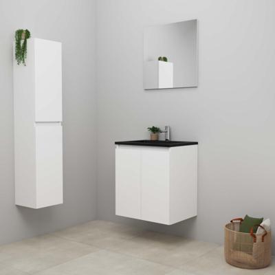 On-Line Badkamermeubelset - 60 cm - Bouwpakket - Greeploze Ladestructuur - Acryl Wastafel - 1 Kraangat - Spiegel - Hoogglans Wit