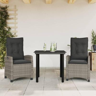 3-delige Tuinset met kussens poly rattan grijs