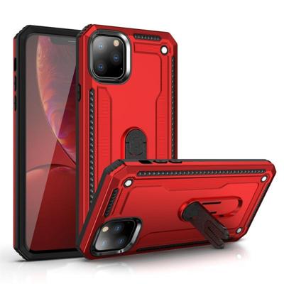Voor iPhone 11 Pro schokbestendige PC + TPU beschermhoes met 360 graden roterende houder (rood)