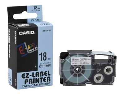 Casio XR-18X1 Labeltape Kunststof Tapekleur: Transparant Tekstkleur: Zwart 18 mm 8 m