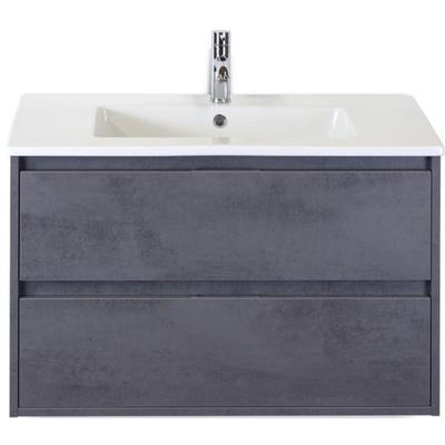 Porto Badmeubelset 90 cm - Beton Antraciet - Keramische Wastafel Wit Slim