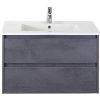 Porto Badmeubelset 90 cm - Beton Antraciet - Keramische Wastafel Wit Slim - thumbnail
