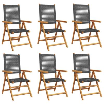 Tuinstoelen 6 st verstelbaar poly rattan en massief hout zwart