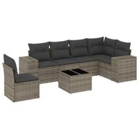 7-delige Loungeset met kussens poly rattan grijs - thumbnail
