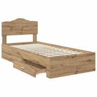 Bedframe met hoofdeinde Artisan Eiken 90 x 190 cm Bewerkt hout - thumbnail