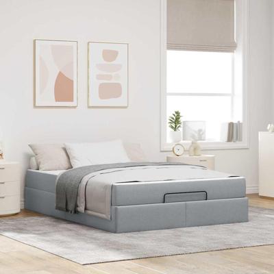 Bedframe met matras Lichtgrijs 140 x 190 cm Stof