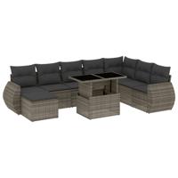 9-delige Loungeset met kussens poly rattan grijs - thumbnail