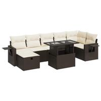 8-delige Loungeset met kussens poly rattan bruin - thumbnail