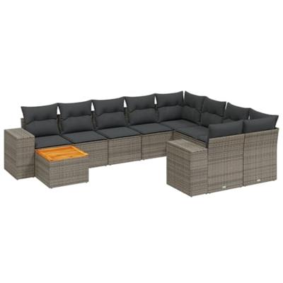 11-delige Loungeset met kussens poly rattan grijs