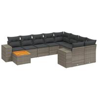 11-delige Loungeset met kussens poly rattan grijs - thumbnail