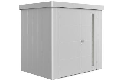 Biohort Neo 1B metalen tuinhuis zilver 236x180 cm met dubbele deur- Plat dak- Metaal- Biohort