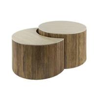Giga Meubel - Salontafel Halfrond Travertin|Hout - Set Van 2 - Nuovo - thumbnail