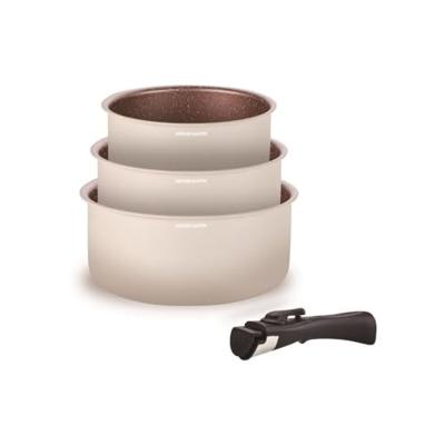 Kookgerei - Alle warmtebronnen inclusief inductie - ARTHUR MARTIN - AM2655 - Set van 3 steelpannen -16-18-20 cm + 1 afneembare handgreep