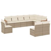 10-delige Loungeset met kussens poly rattan beige - thumbnail