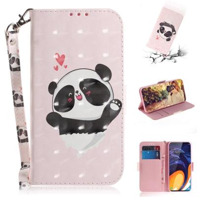3D gekleurde tekening hart Panda patroon horizontale Flip lederen case voor Galaxy A60 met houder & card slots & portemonnee