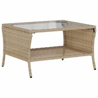 Tuinbank 2-zits met kussens & tafel poly rattan beige - thumbnail