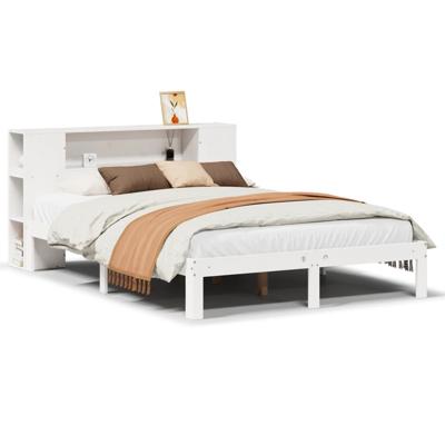 Bed met boekenkast zonder matras grenenhout wit 150x200 cm