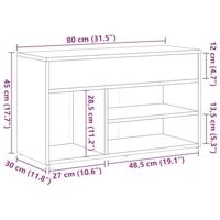 Schoenenbank 80x30x45 cm bewerkt hout oud houtkleurig - thumbnail