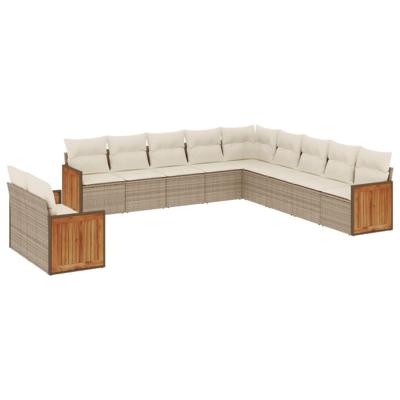 11-delige Tuinset met kussens poly rattan beige - thumbnail