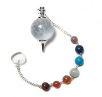 Pendel Edelsteen Bergkristal Bol met Chakra Kralenketting - thumbnail