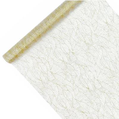 Witte Organza op Rol Gouden Bladeren (9m x 0.48m)