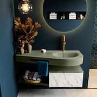 MONDIAZ RIVA 120cm badmeubel onderkast / planchet kleur carrara met 1 lade. Wastafel DULCET rechts 1 kraangat kleur Army. - thumbnail