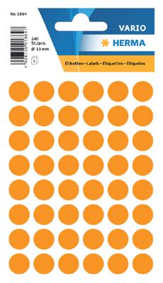 Etiket herma 1864 rond 12mm fluor oranje 240st Etiket herma 1864 rond 12mm fluor oranje 240st