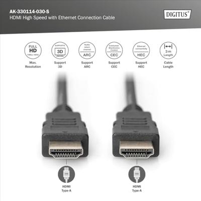 Digitus AK-330114-030-S HDMI-kabel HDMI Aansluitkabel HDMI-A-stekker, HDMI-A-stekker 3.00 m Zwart 4K UHD, Vergulde steekcontacten Digitus AK-330114-030-S HDMI-kabel HDMI Aansluitkabel HDMI-A-stekker, HDMI-A-stekker 3.00 m Zwart 4K UHD, Vergulde steekcontacten