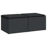 2-delige Loungeset met kussens poly rattan acacia zwart - thumbnail