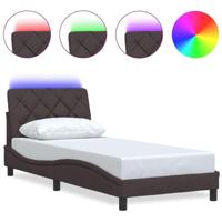 Bedframe met LED zonder matras 90x200 cm stof donkerbruin - thumbnail